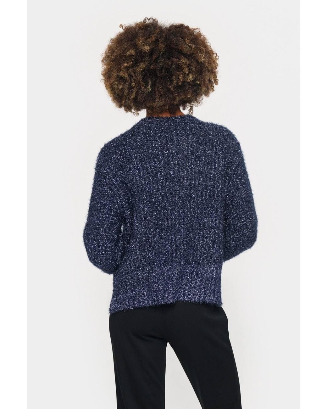 Saint Tropez Blue Halfasz Pullover Glitter Knit Casual Fit