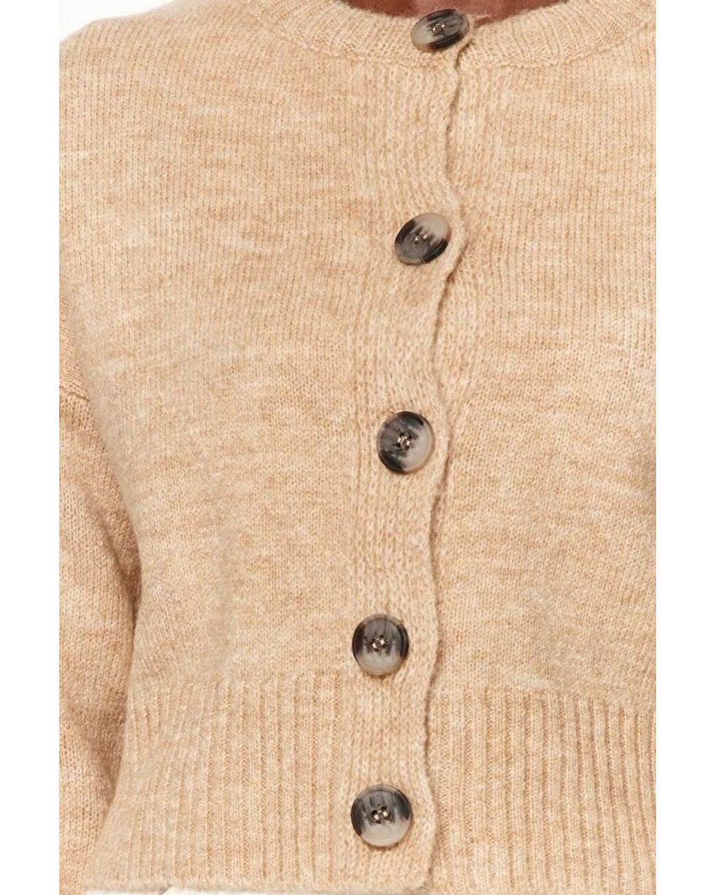 WOVCOR Natural Crop Soft Textured Buttoned Knit Cardigan
