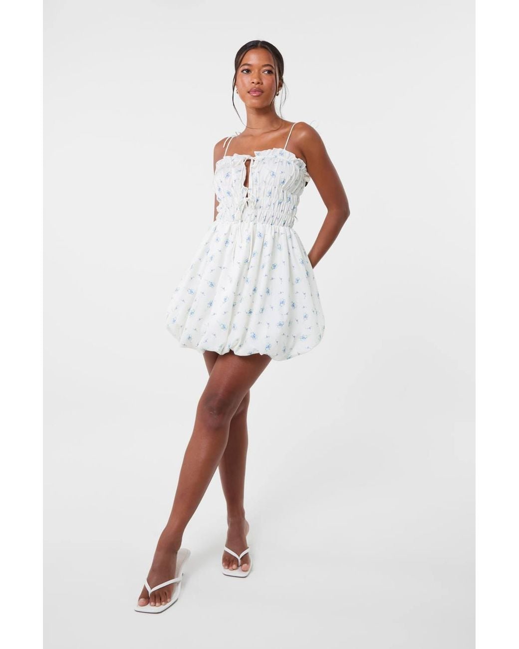 Pink Vanilla White Tie Front Ditsy Puffball Dress