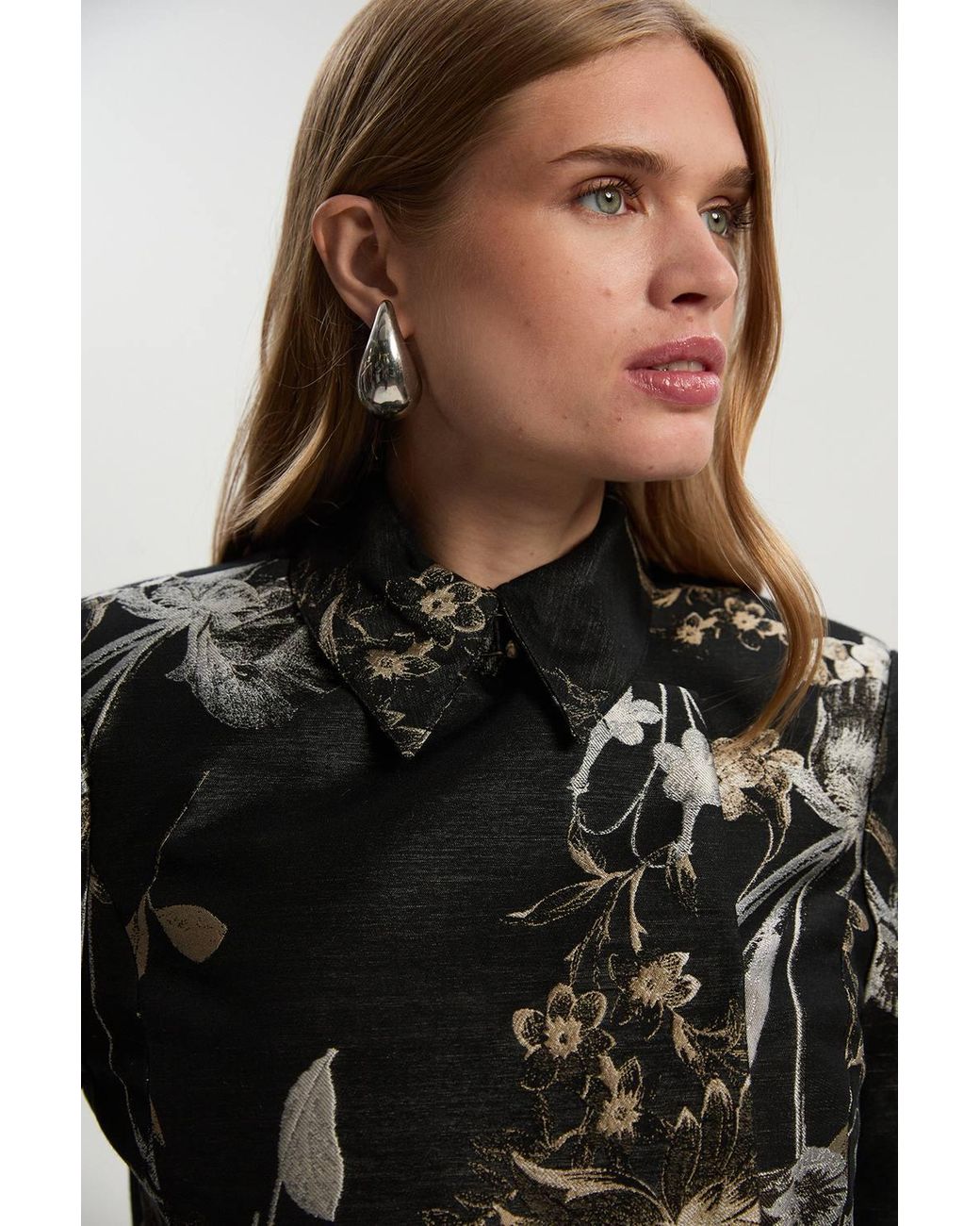 Karen Millen Black Floral Jacquard Tailored Jacket