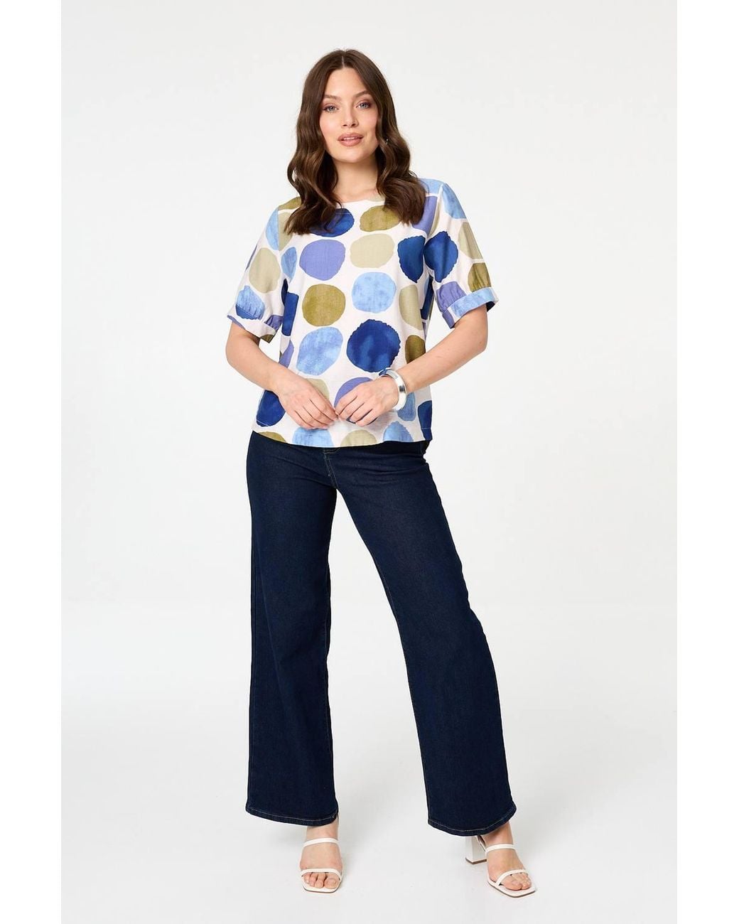 Izabel London Blue Printed 1/2 Sleeve Relaxed Blouse