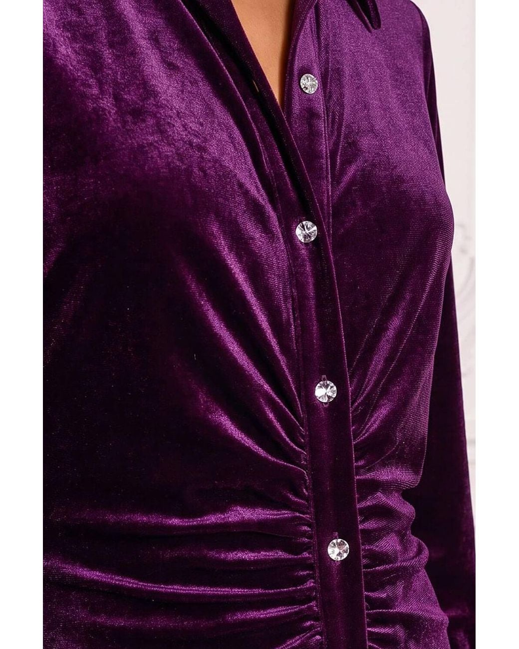 D.u.s.k Purple Velvet Button Midi Shirt Dress