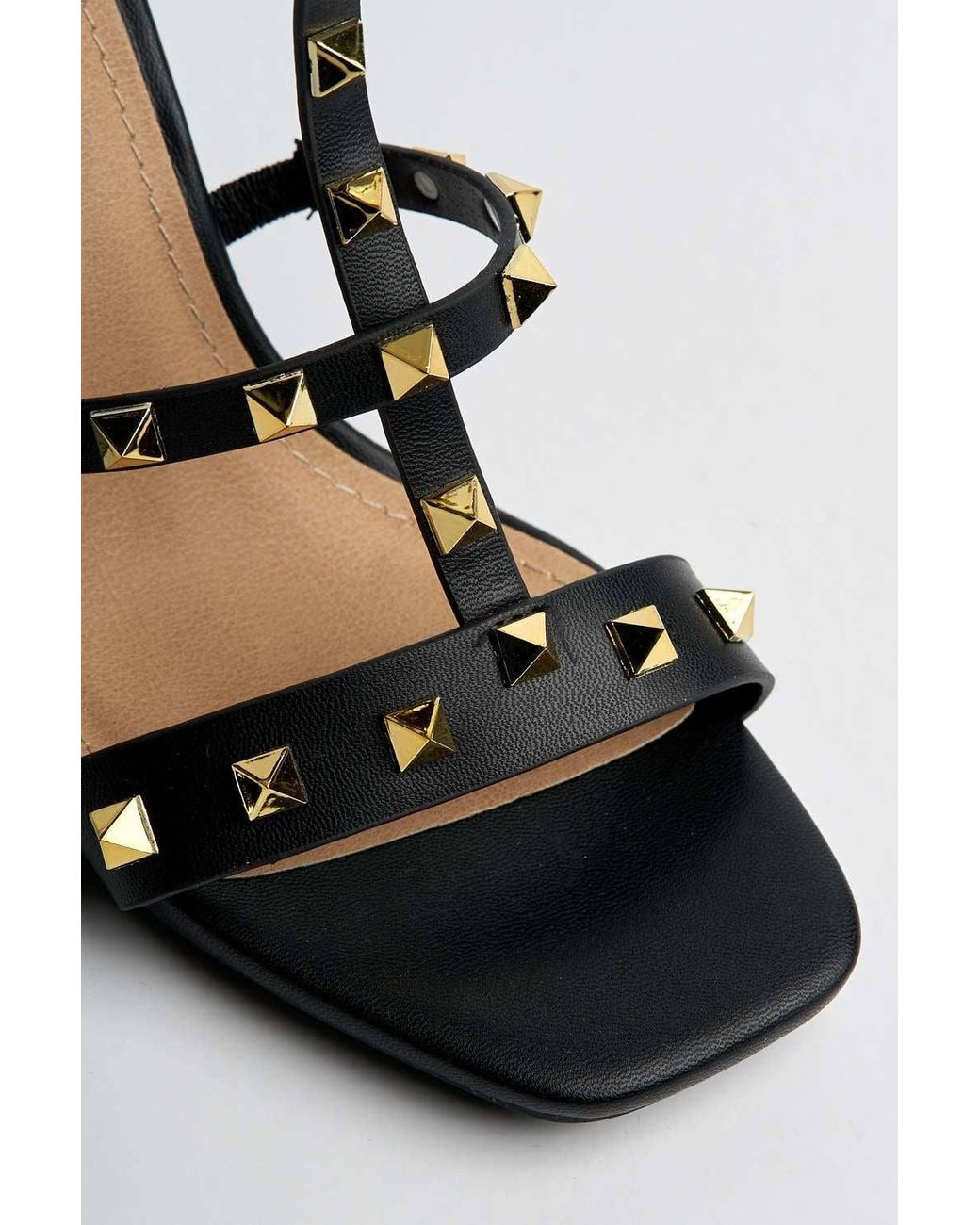 Miss Diva Black Troya Studded Block Heel Sandals