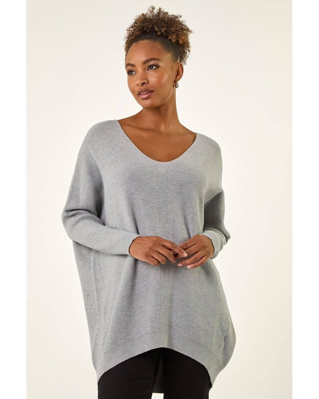 Roman Gray Animal Print Eyelet Back Knit Jumper