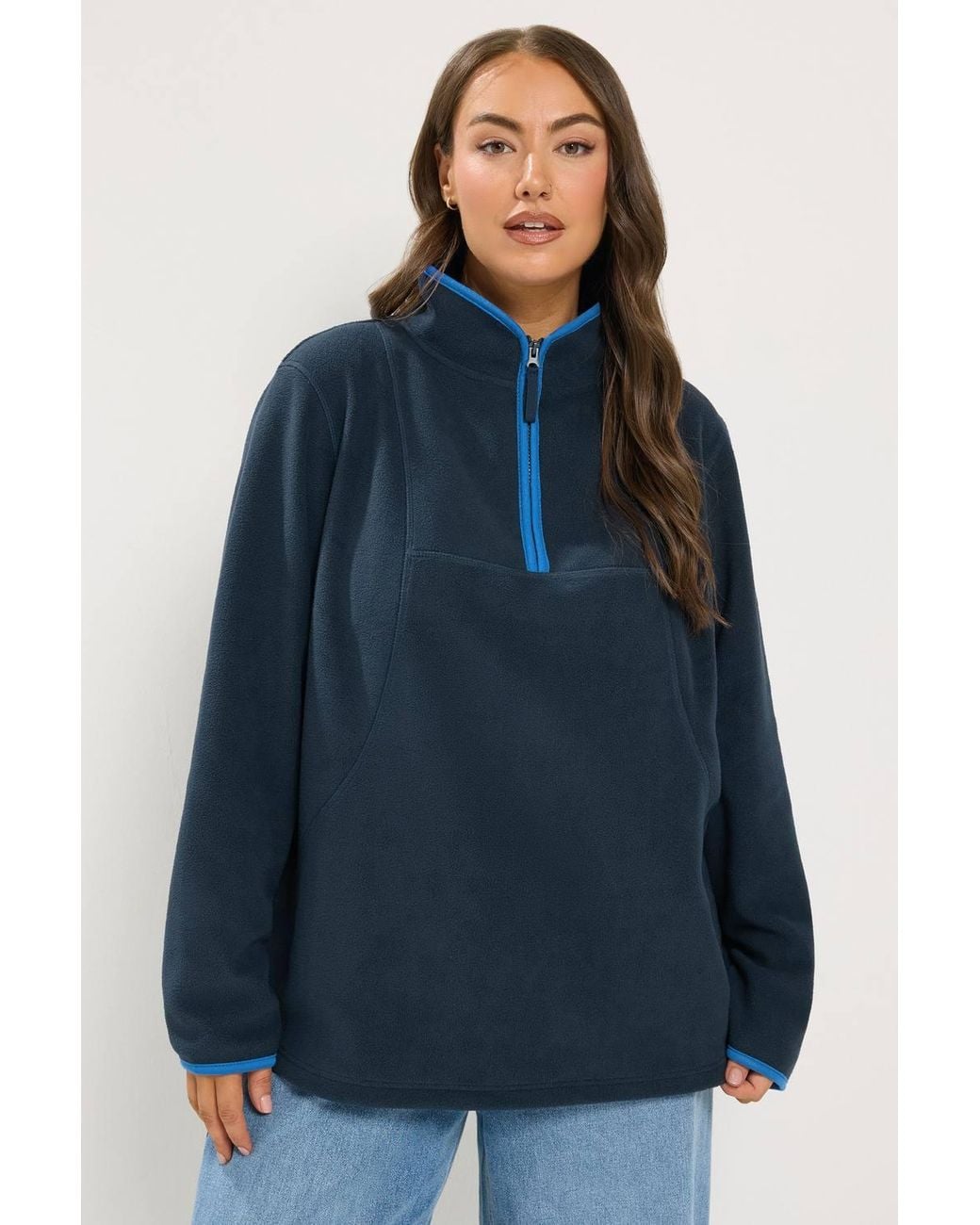Yours Blue Contrast Quarter Zip Fleece
