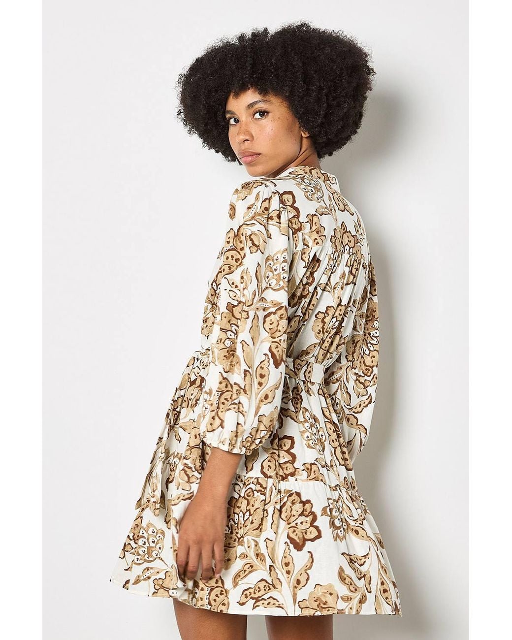 Apricot Natural Painterly Sarasa Floral Mini Dress