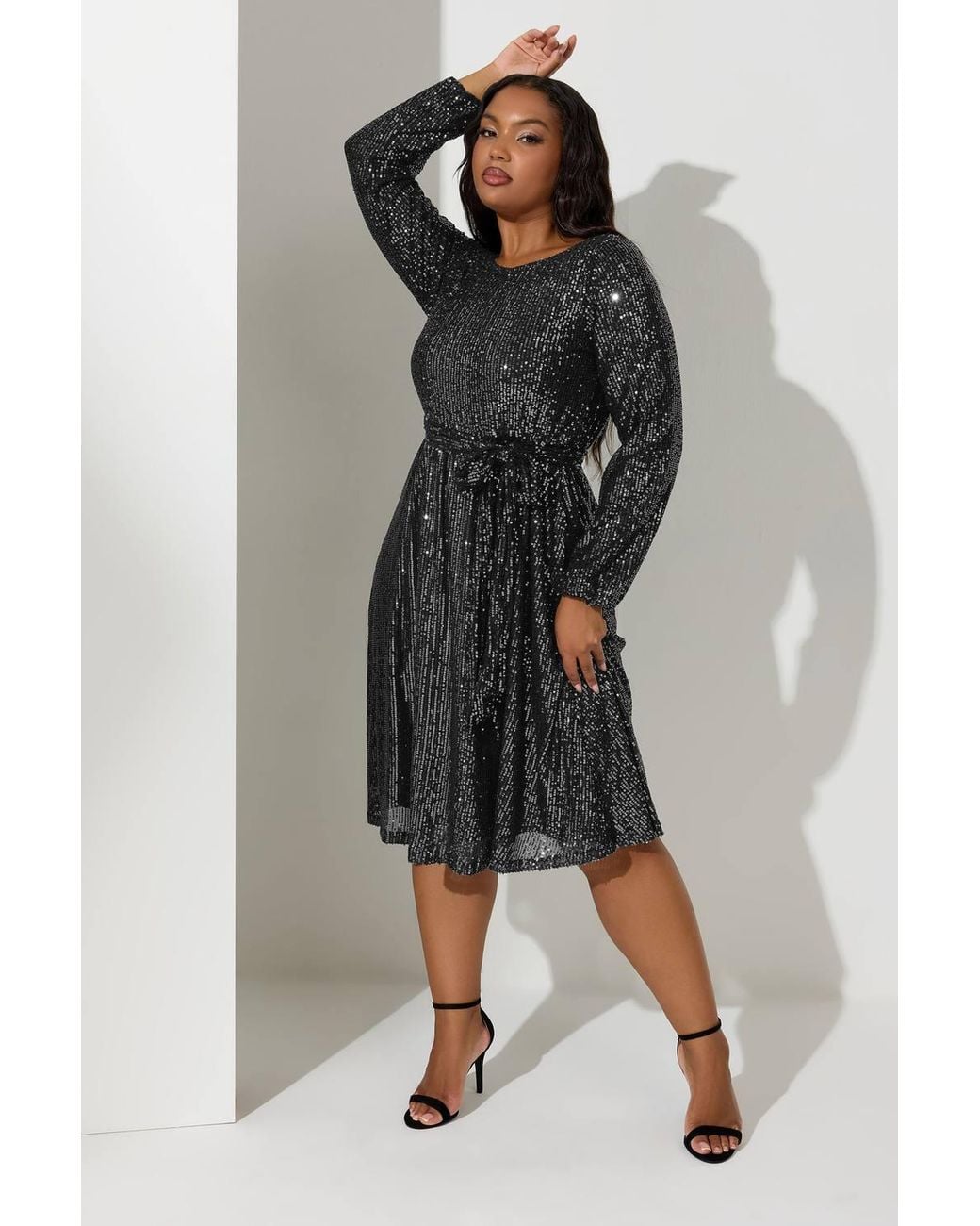 Yours Black Sequin Skater Dress