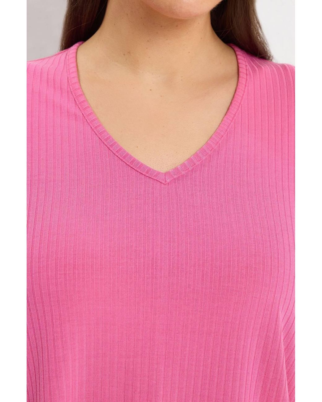 Yours Pink Ribbed Swing V-Neck T-Shirt