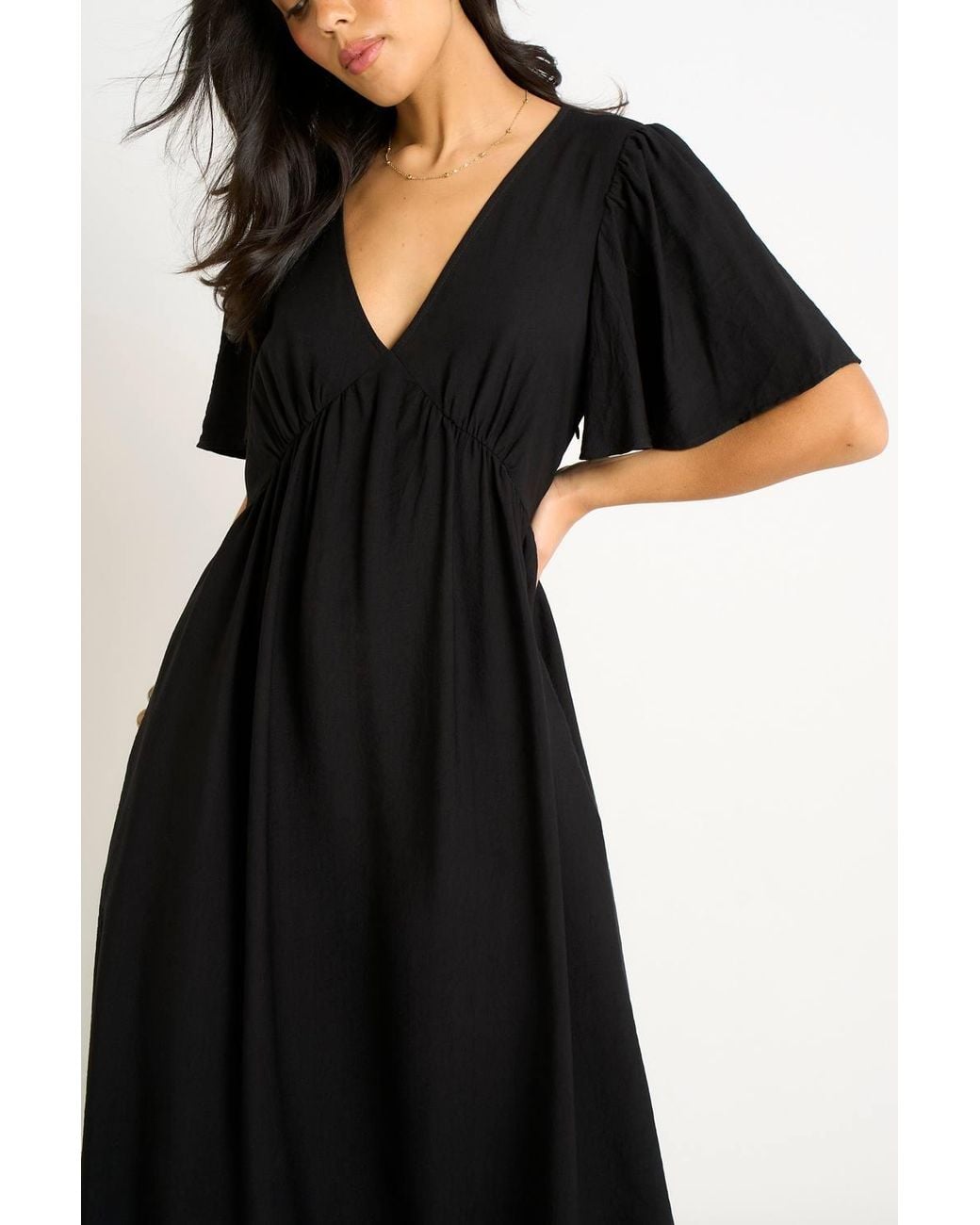 Gini London Black V Neck Angle Sleeves Skater Maxi Dress