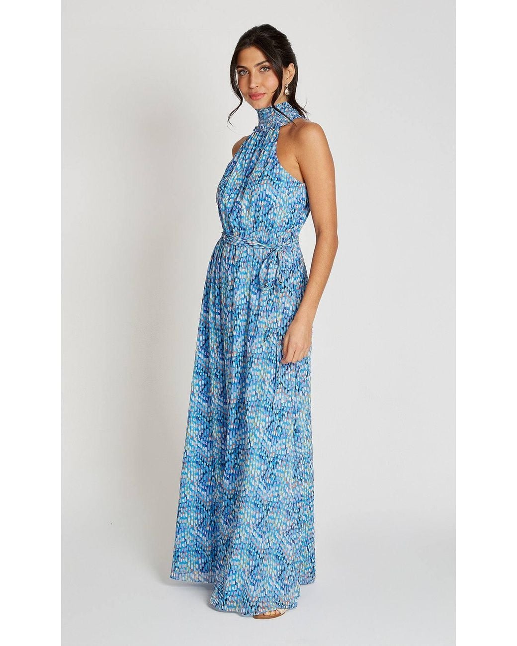 Little Mistress Blue Print Chiffon Maxi Dress