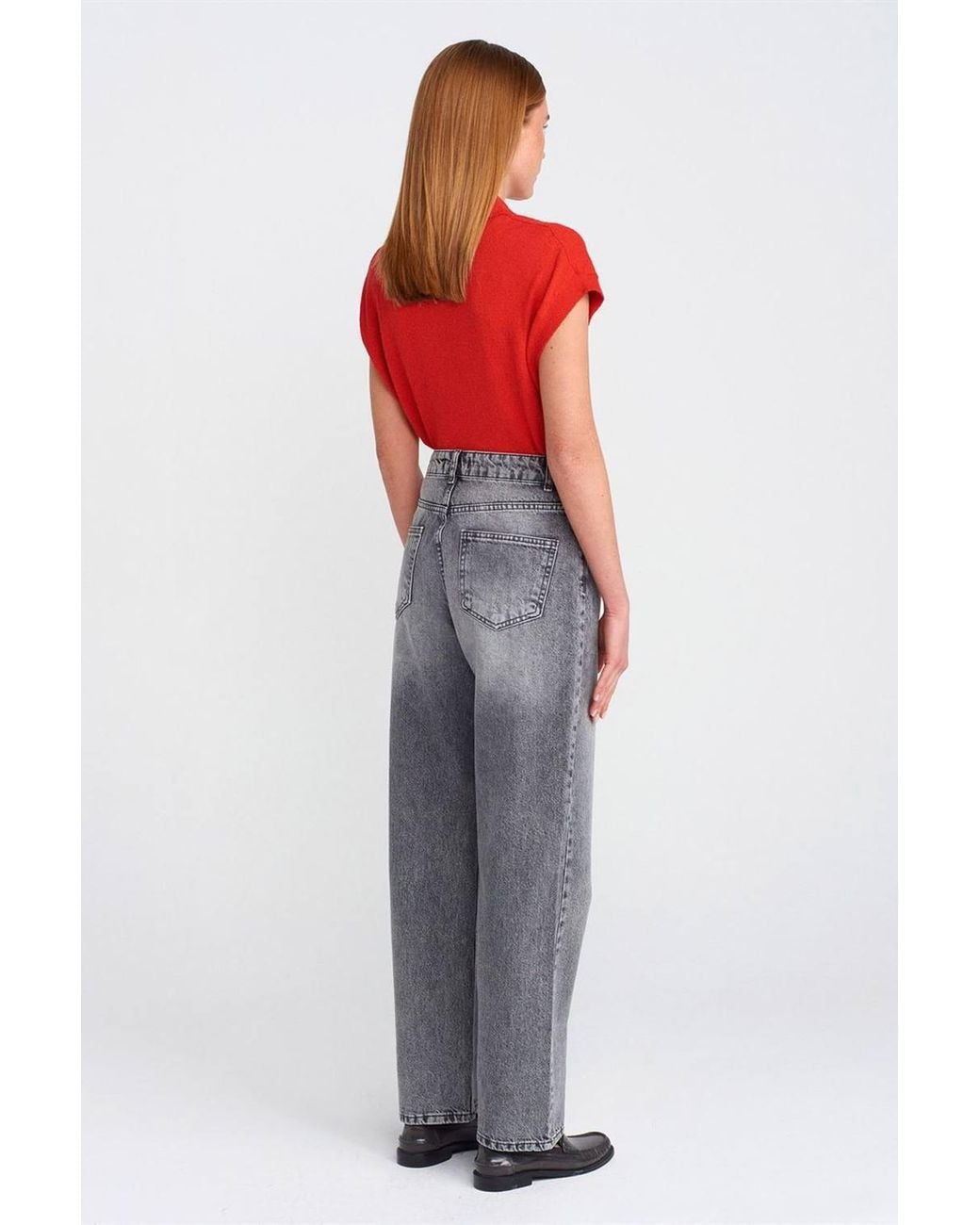 Dilvin Red High-Waist Straight-Leg Mom Jeans
