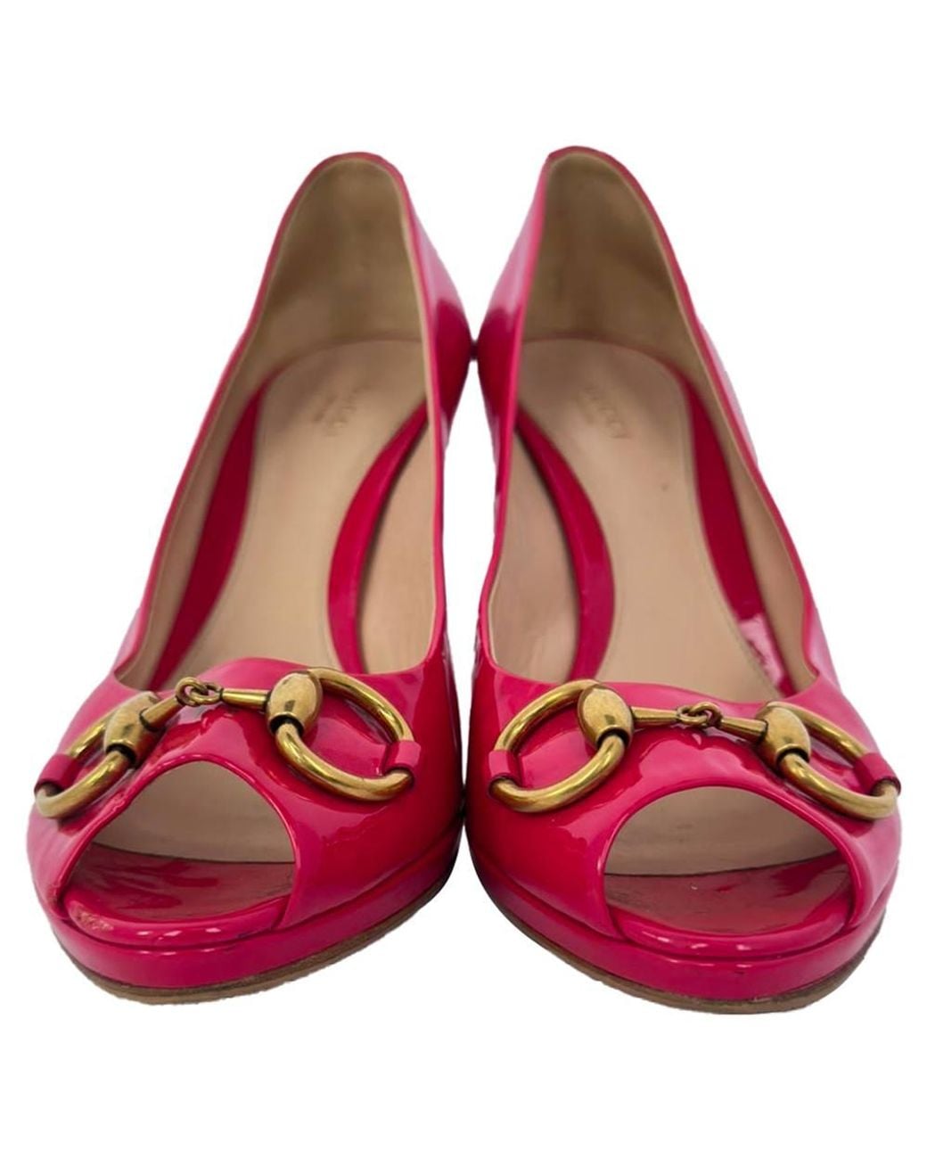 Gucci Red Preloved New Hollywood Horsebit Peep Toe Pumps