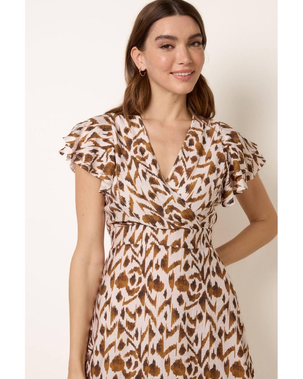 Blue Vanilla Natural Short Sleeve Zip V-Neck Mini Dress