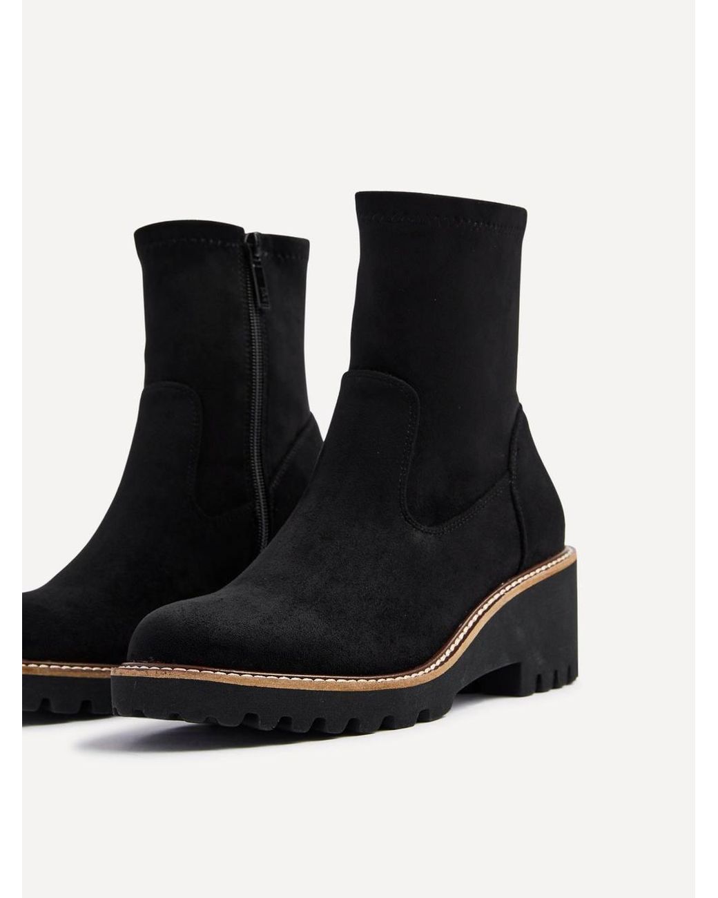 Linzi Black Trish Faux Suede Wedged Heel Ankle Boot