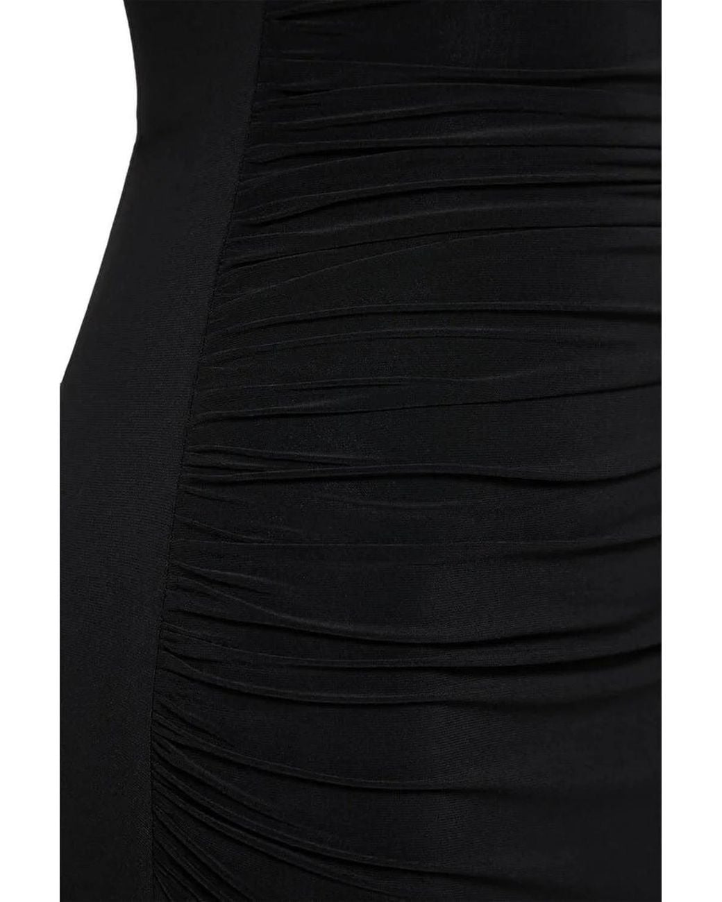 WOVCOR Black High Neck Sleeveless Ruched Waist Asymmetric Hem Dress