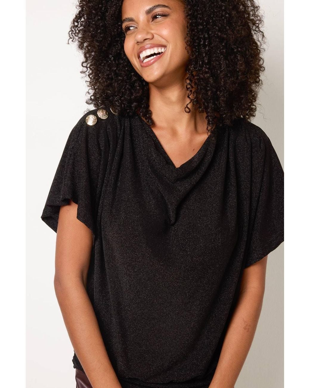 Blue Vanilla Black Short Sleeve Round Top