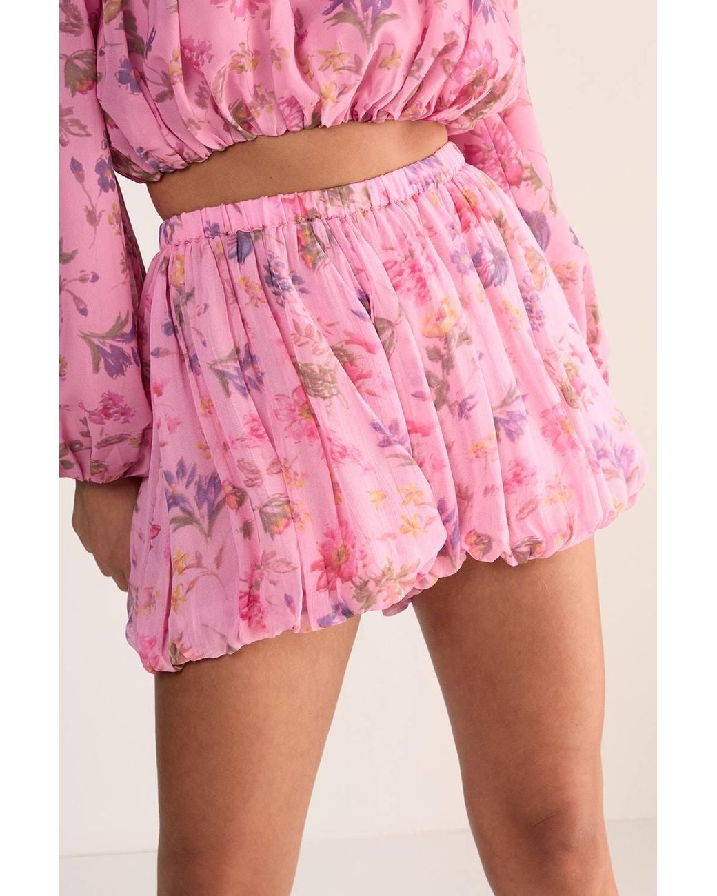 Nasty Gal Pink Floral Bubble Hem Bloomer Shorts