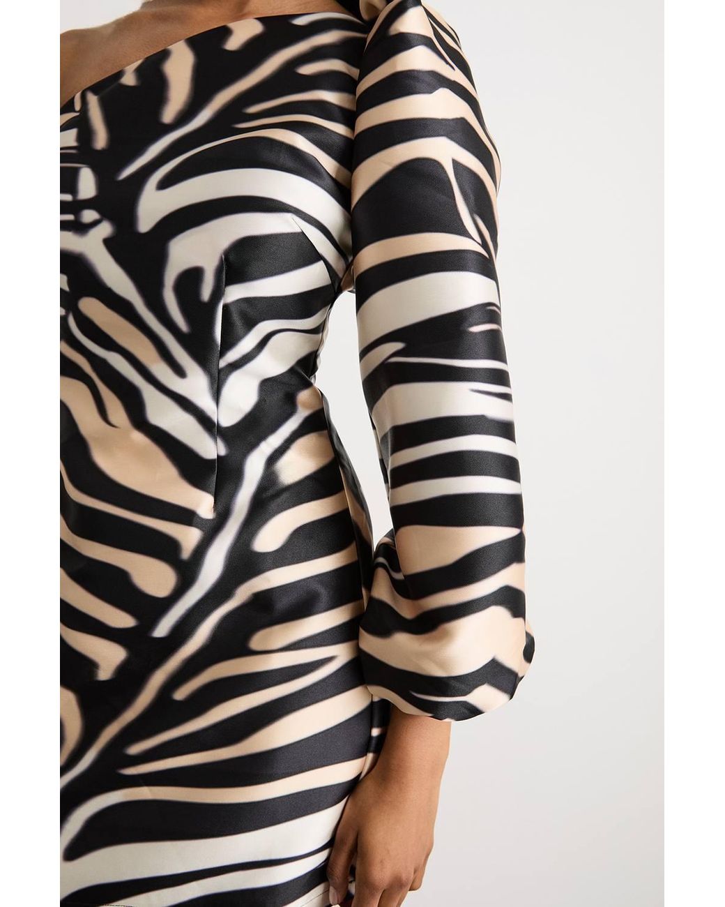 Warehouse Multicolor One Shoulder Puff Sleeve Mini Dress