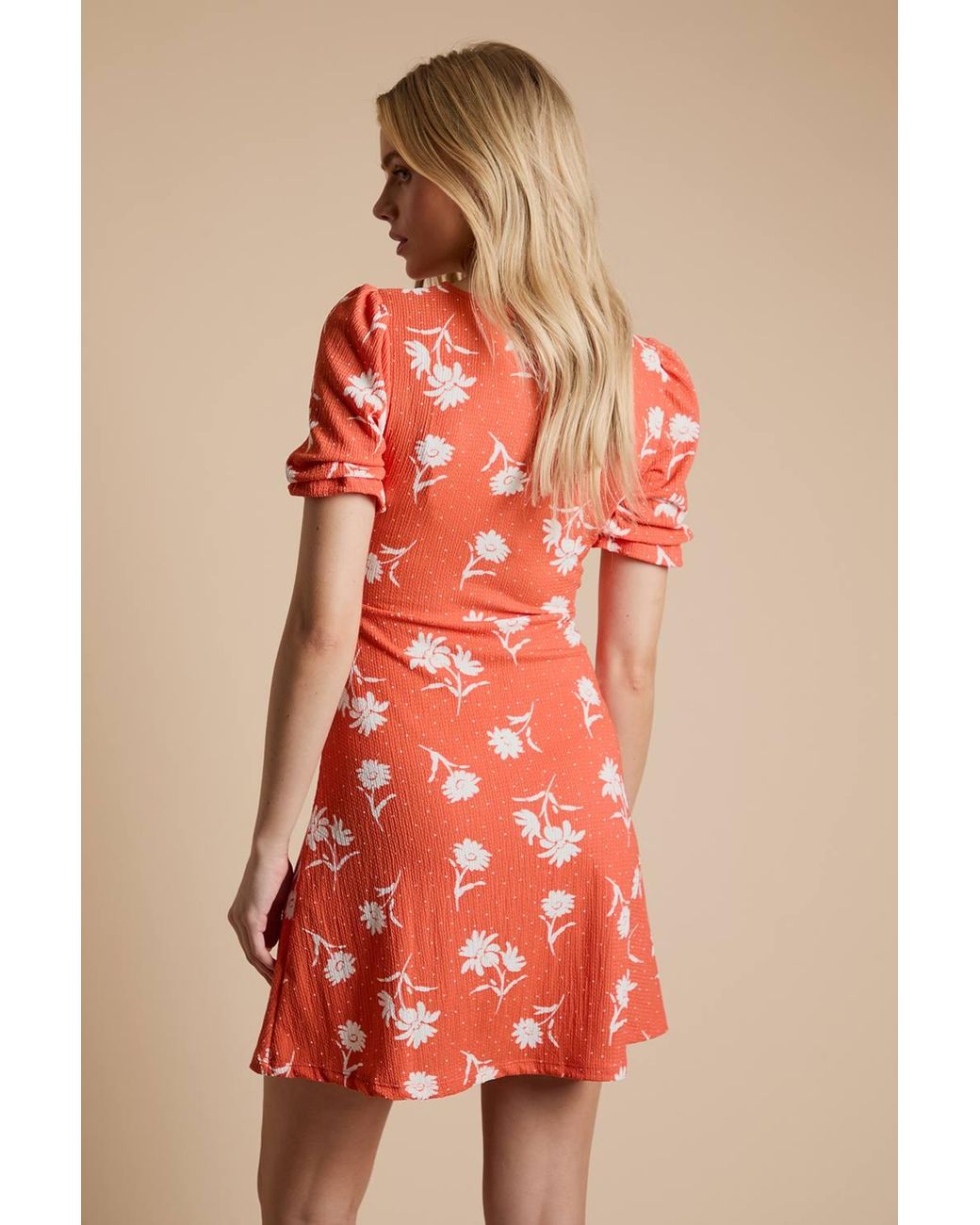 Dorothy Perkins Red Daisy V Neck Short Sleeve Mini Jersey Dress