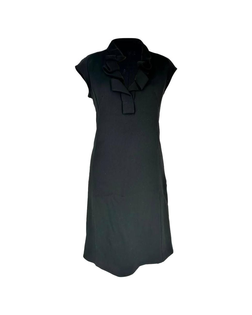 Céline Black Preloved Ruffled Neckline Midi Dress