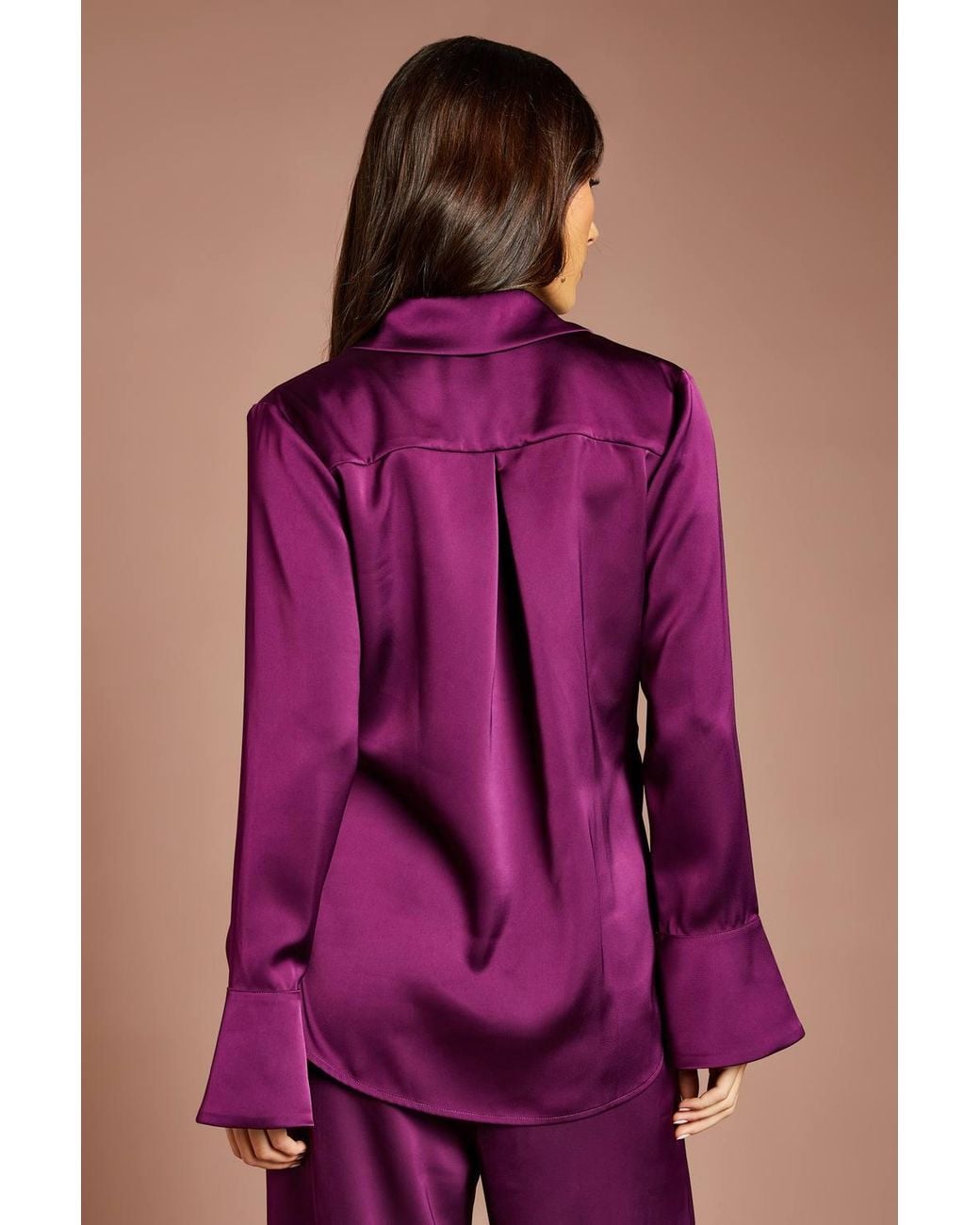 Coast Purple Drape Detail Cuffed Satin Shirt