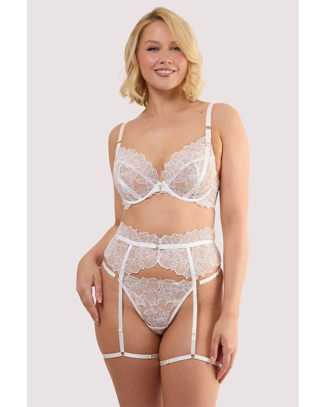 Playful Promises White Willow Floral Embroidery 'Suspender Belt'
