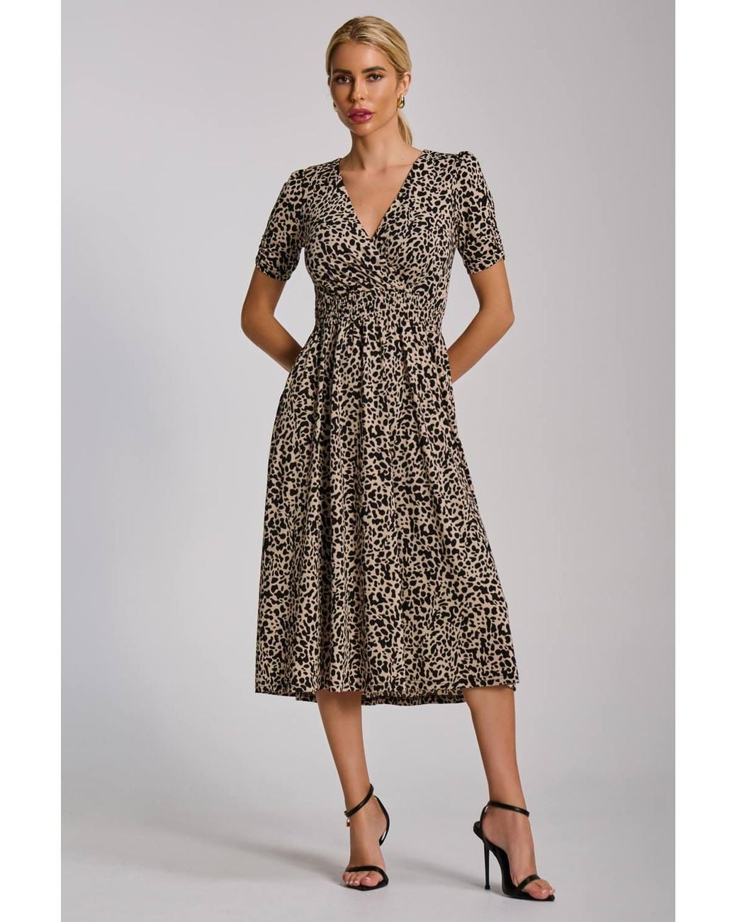 Jolie Moi Natural Short Sleeve Printed Jersey Midi Dress
