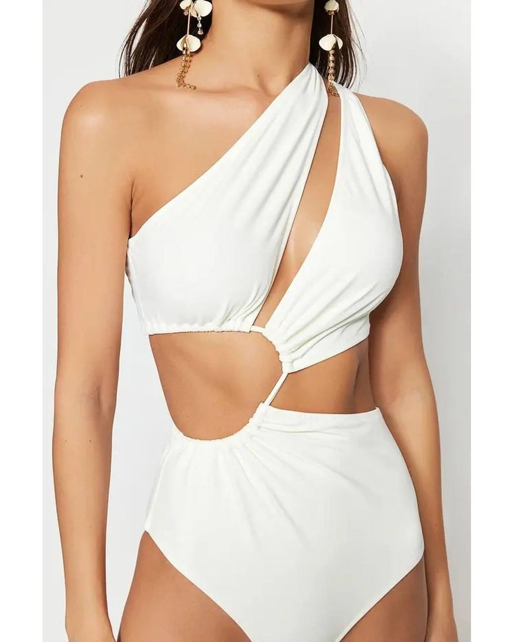 WOVCOR Blue One Shoulder Cut Out Detail Swimsuit