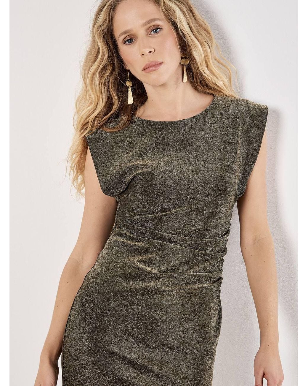 Apricot Natural Ruched Sparkle Bodycon Mini Dress