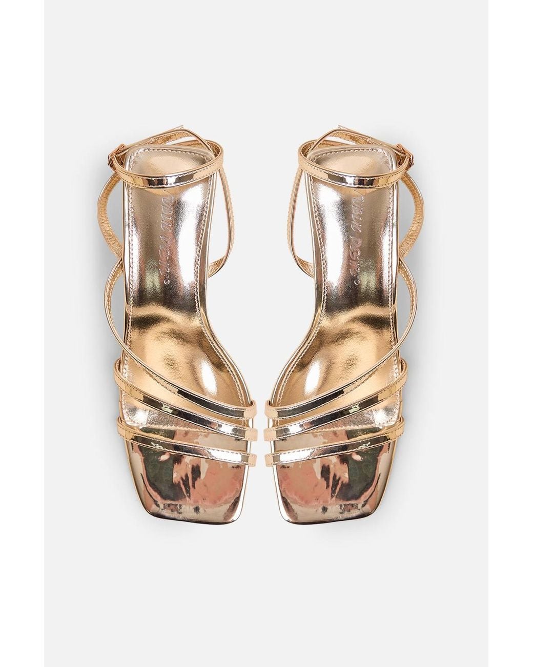 Public Desire Metallic Robin Strappy Square Toe Mid Block Heels