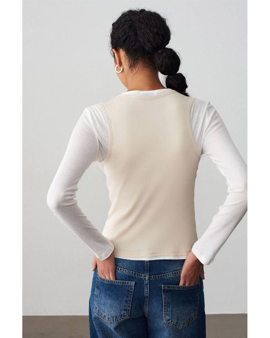 Dilvin White Fitted Cotton Crew Neck Long Sleeve Blouse