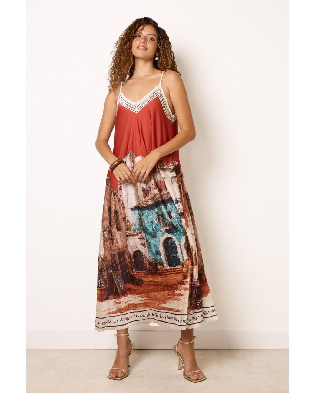 Blue Vanilla Red Strappy V-Neck Midi Dress