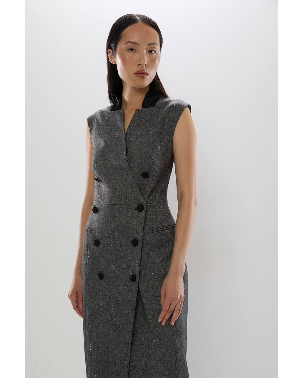 Karen Millen Gray Petite Tailored Sparkle Midi Dress