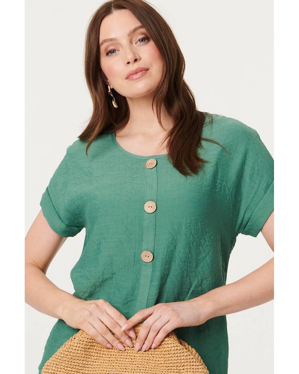 Izabel London Green Layered Hem Short Sleeve Tunic Top