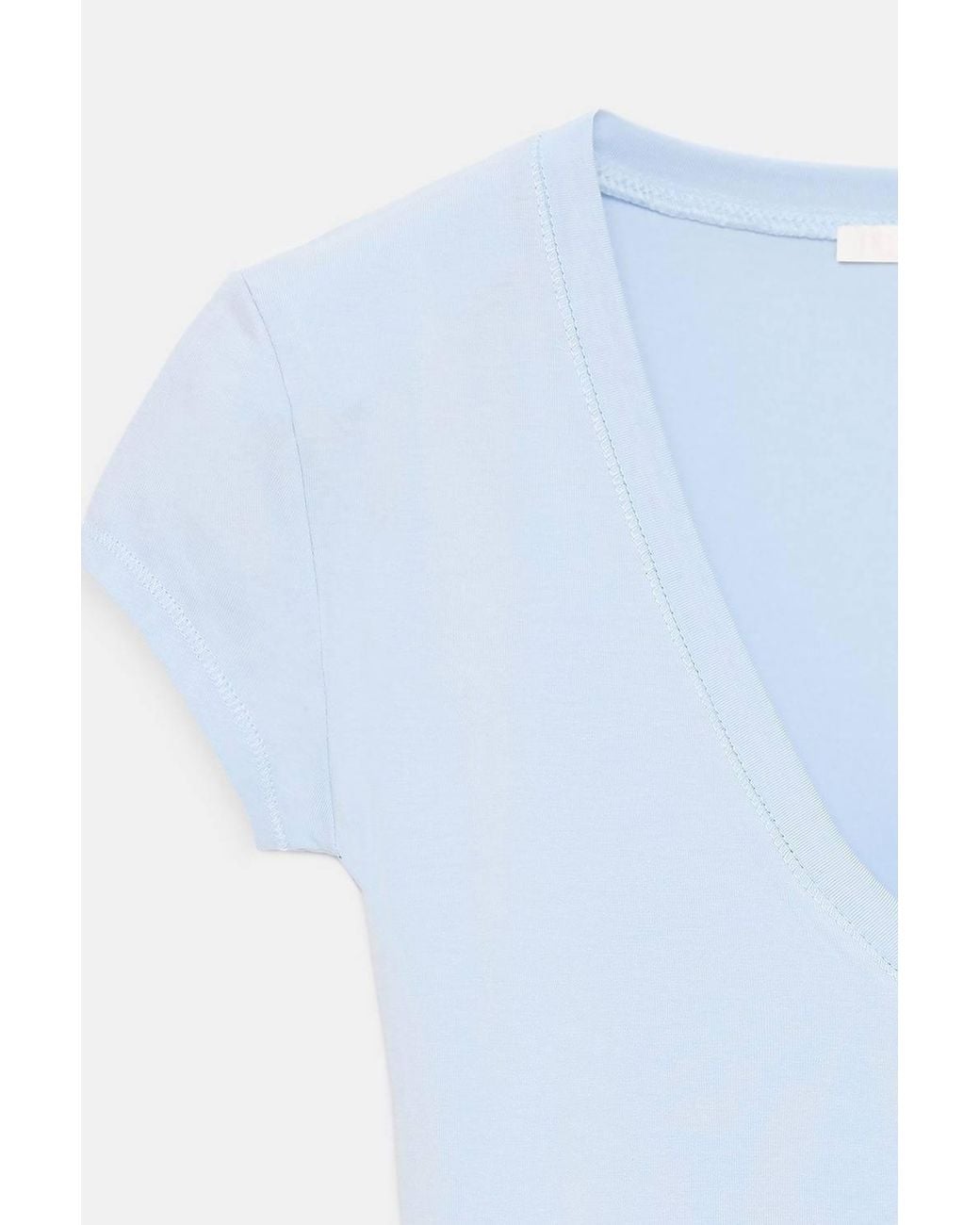 Dilvin White Slim Fit V-Neck Jersey Blouse