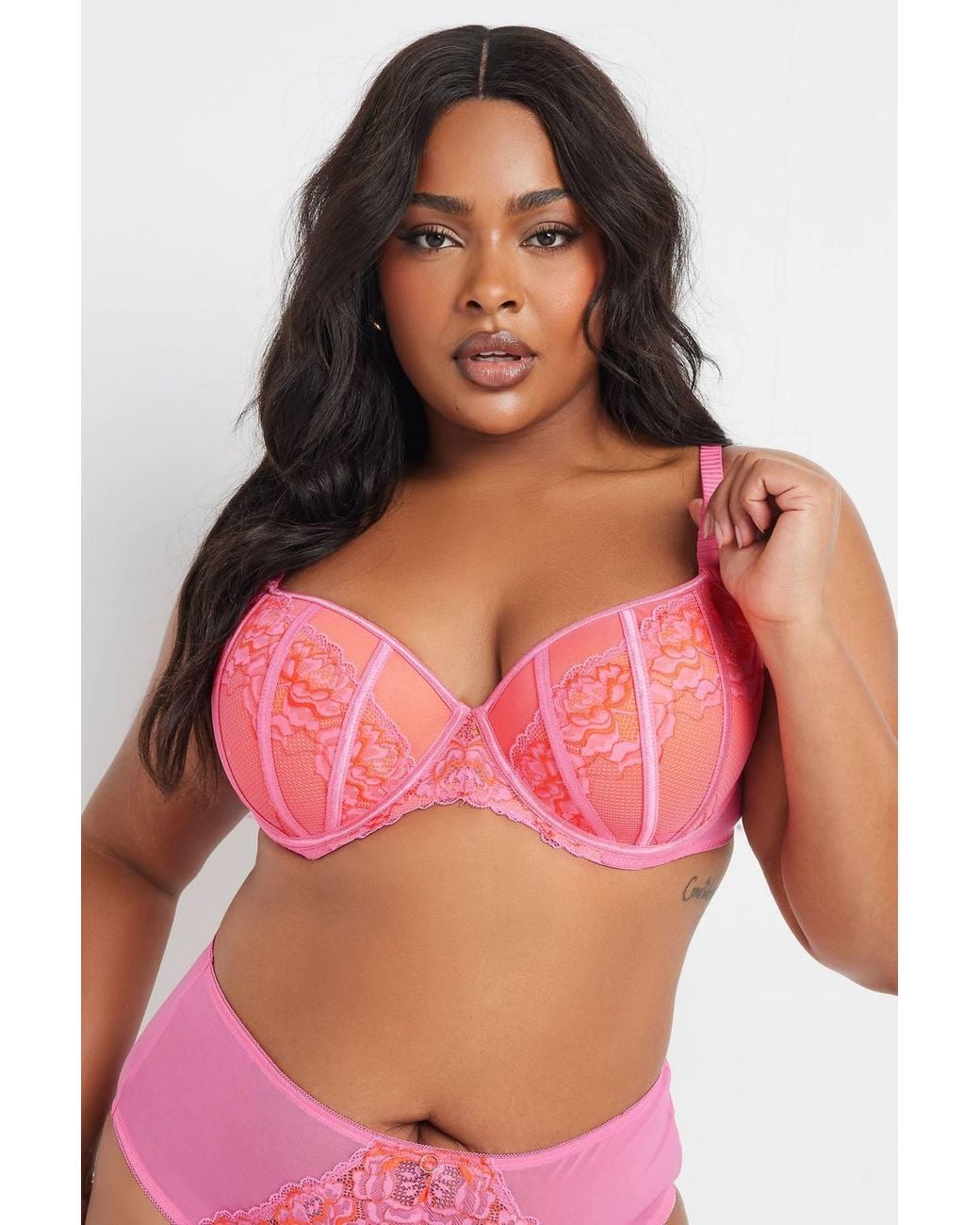 Yours Red Lace Padded Plunge Bra