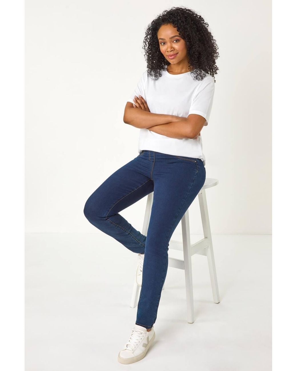 Roman Blue Petite Stretch Denim Elastic Waist Jegging