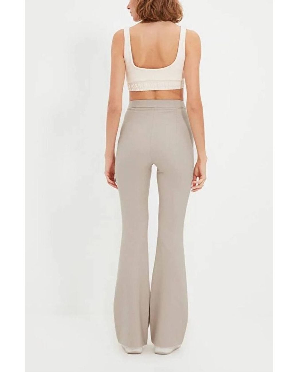 WOVCOR Natural High Waist Flared Bootcut Woven Trousers
