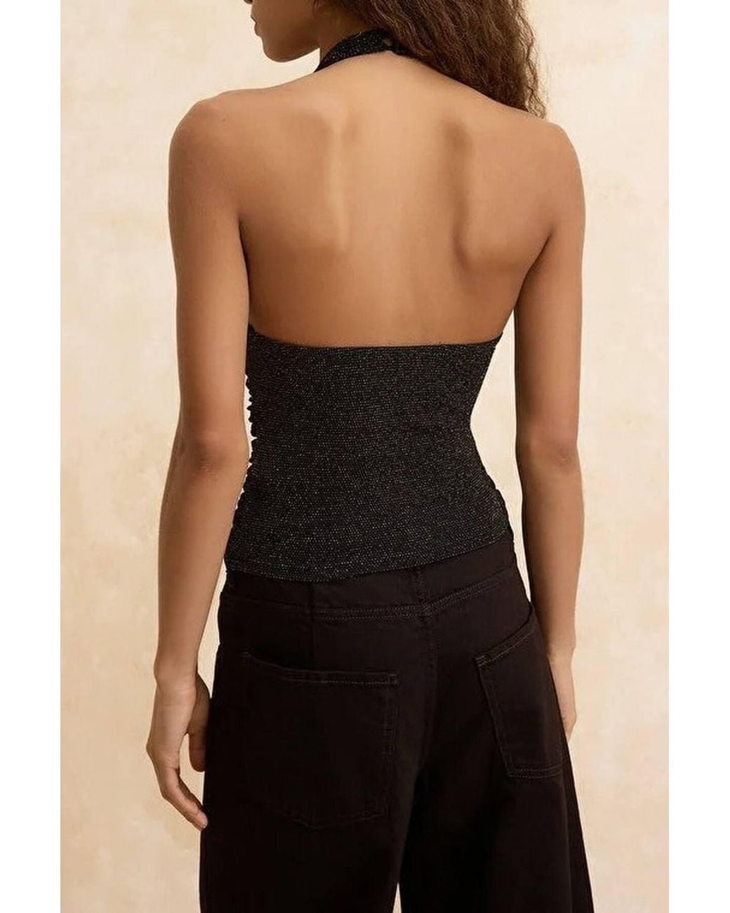 WOVCOR Black Sparkle Cowl Neck Party Top W/ Sleeveless Design