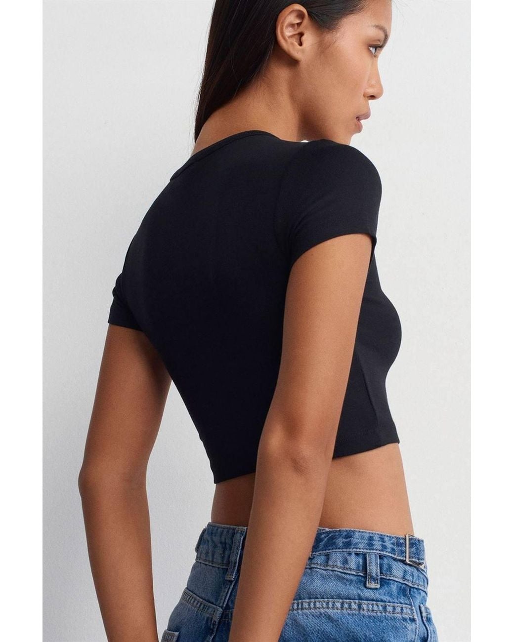Dilvin Blue Crop Slim-Fit Crew Neck T-Shirt