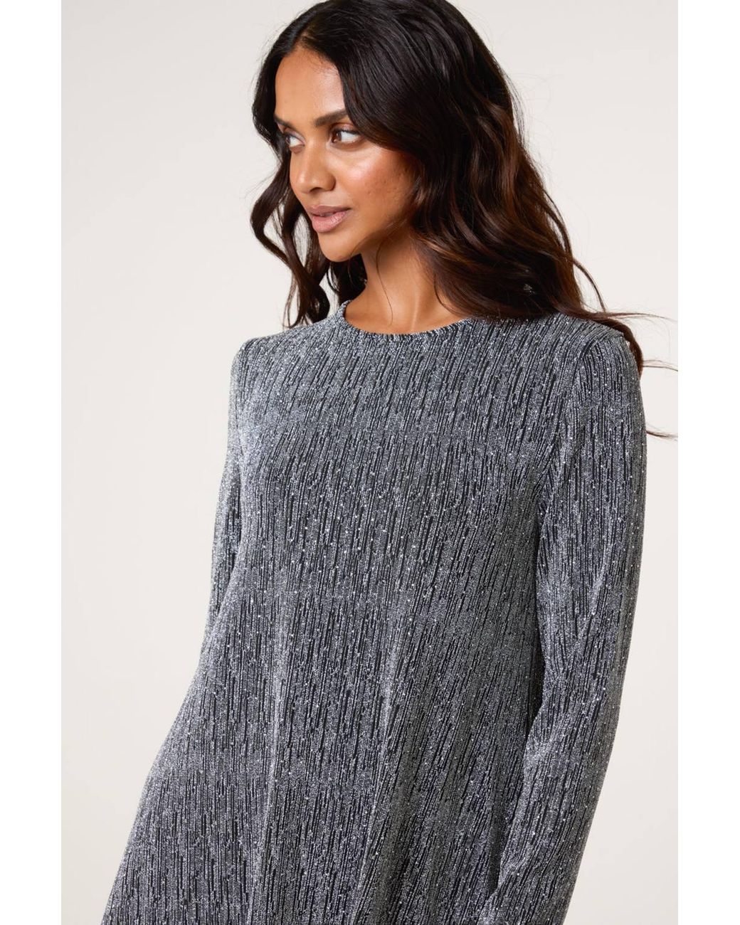 Blue Vanilla Gray Long Sleeve Slip On Round Neck Mini Dress