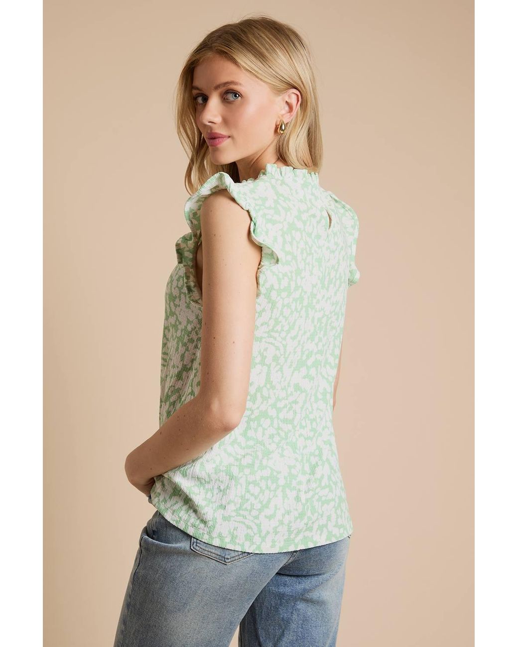 Dorothy Perkins Natural Frill Yoke Printed Jersey Shell Top