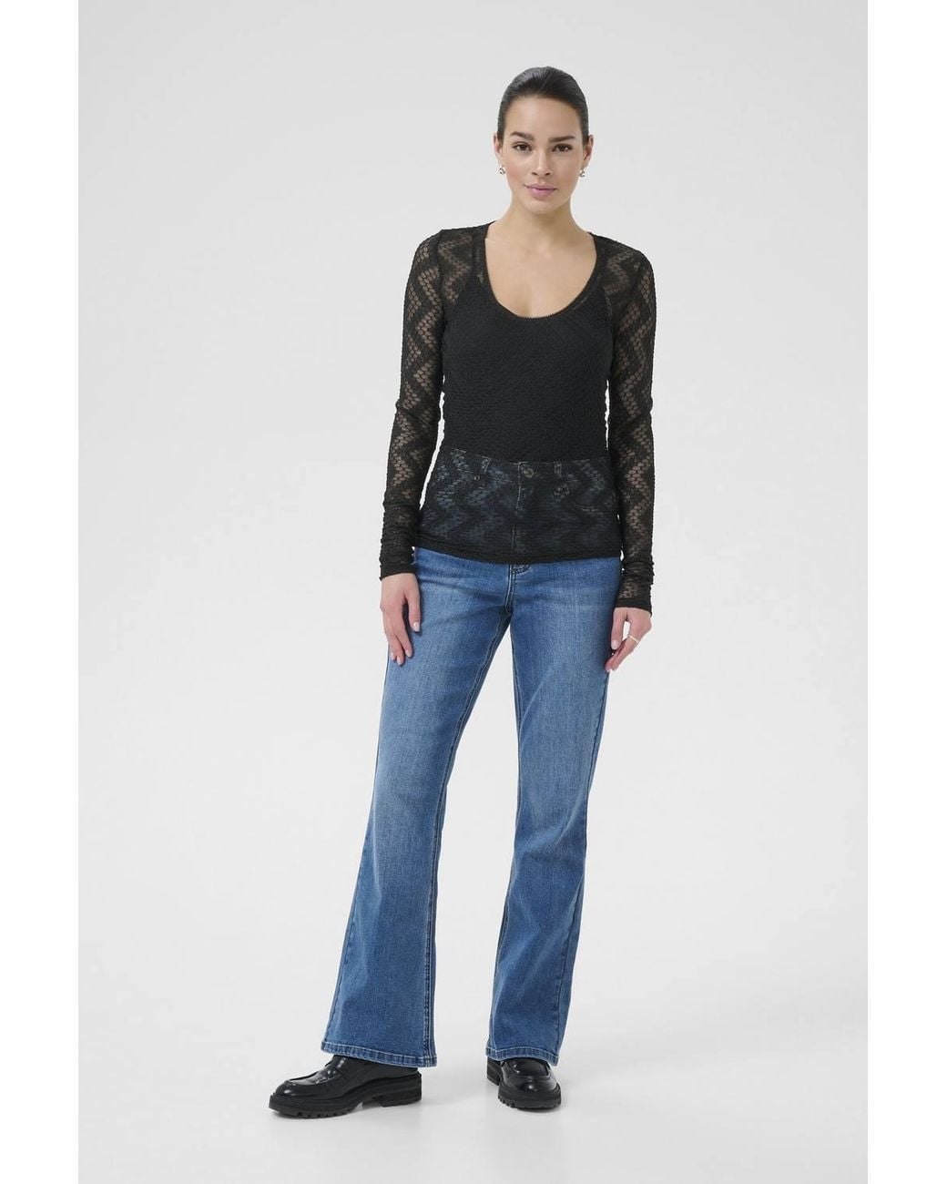 Kaffe Blue Kalorinda Long Sleeve Lace T-Shirt
