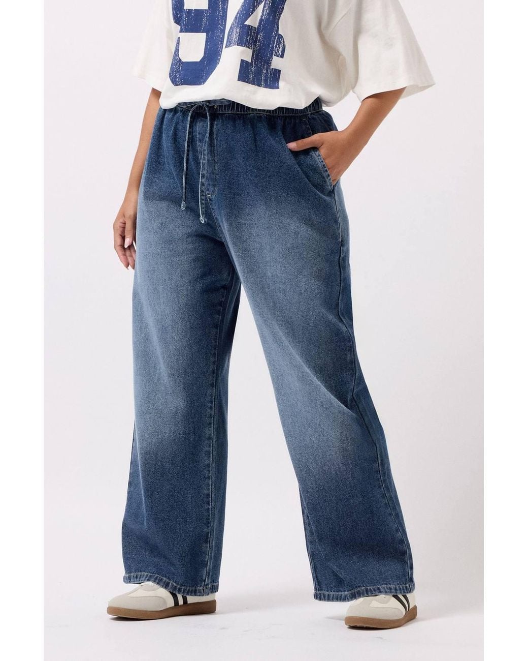 Yours Blue Drawstring Wide Leg Jeans