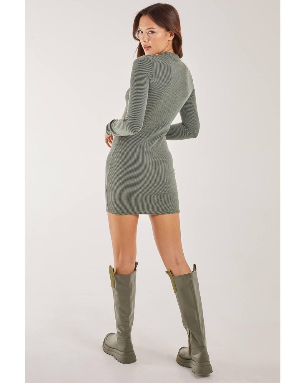 Pink Vanilla Gray Two Tone Ribbed Mini Dress