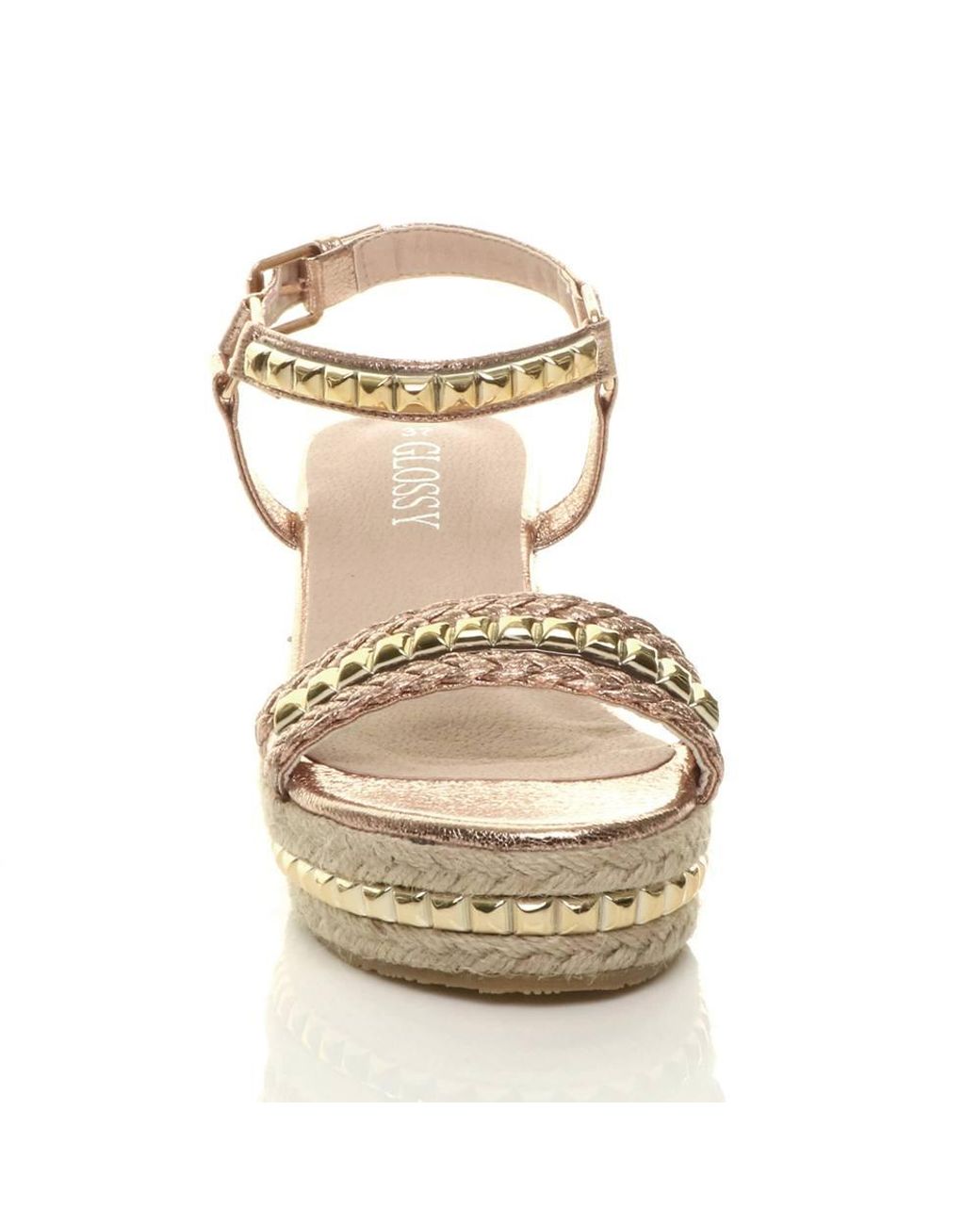AJVANI Metallic Mid Wedge Heel Studded Flatform Sandals Espadrilles