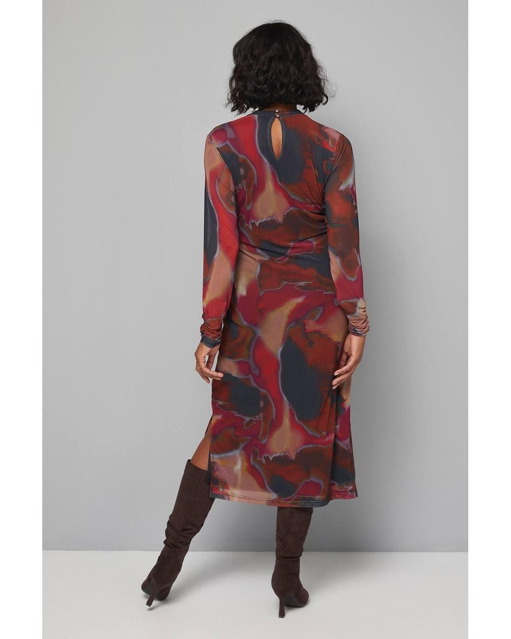 Wallis Black Abstract Mesh High Neck Midi Dress