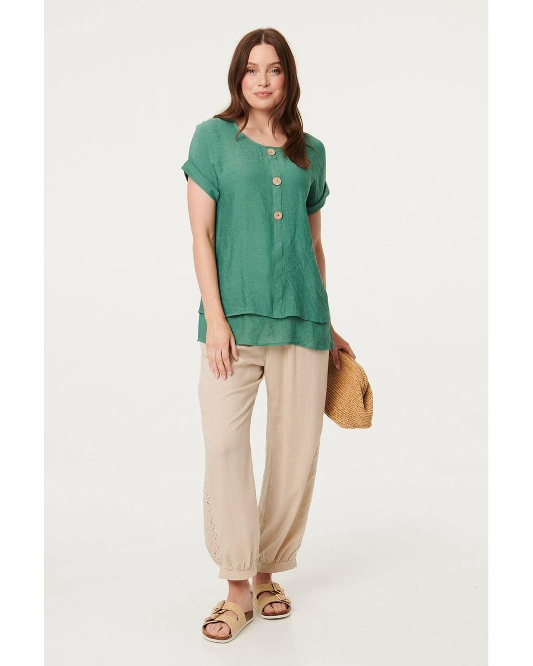 Izabel London Green Layered Hem Short Sleeve Tunic Top