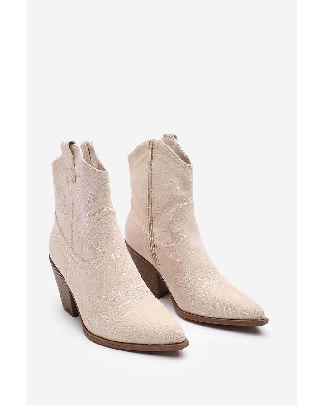 Where's That From Natural Seraphina Cowboy Boots Ankle Length Western Block Heel