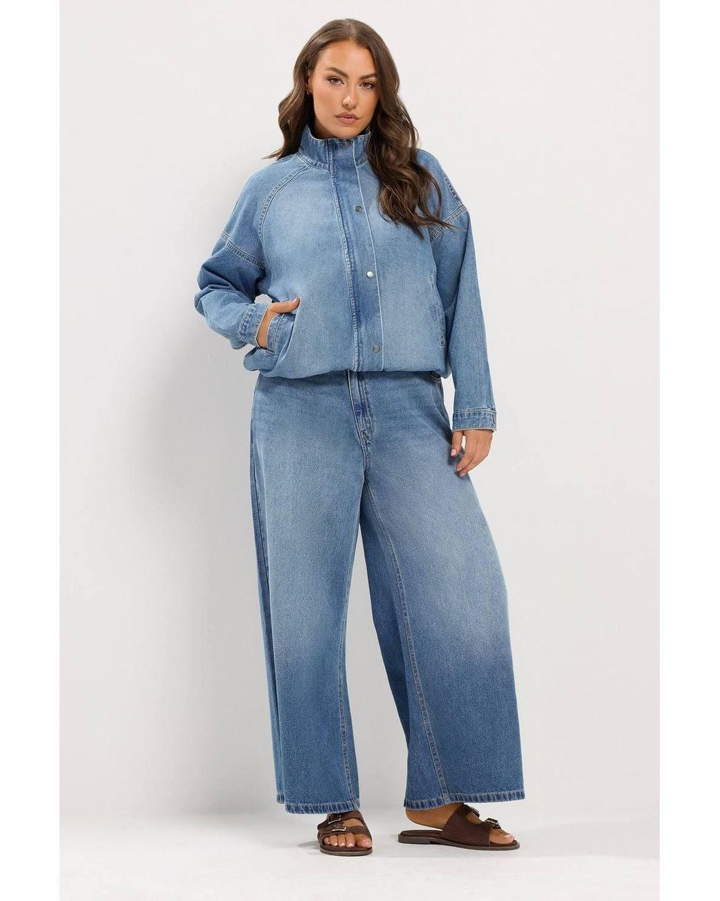 Yours Blue Denim Funnel Neck Bomber Jacket